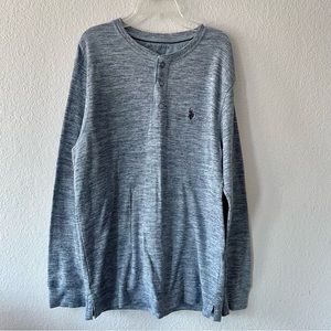 U.S Polo Assn. Men's Long Sleeve Henley Crewneck Sweater Blue Gray Men's Size L